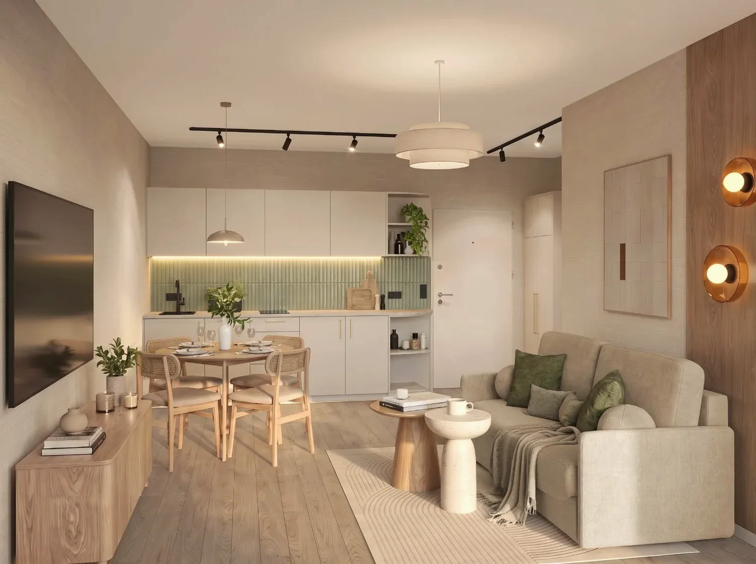 Studio z tarasem — salon z aneksem kuchennym